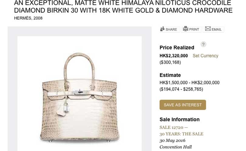 Duurste Hermes  Birkin ooit geveild